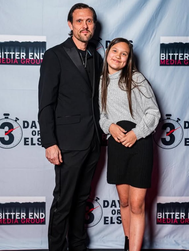 Samuel French and his daughter Madison at the 3 Days or Else premiere